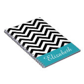 Persoonlijk Chevron Zwart Wit Teal Monogram Notitieboek (Rechterzijde)