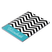 Persoonlijk Chevron Zwart Wit Teal Monogram Notitieboek (Linkerzijde)