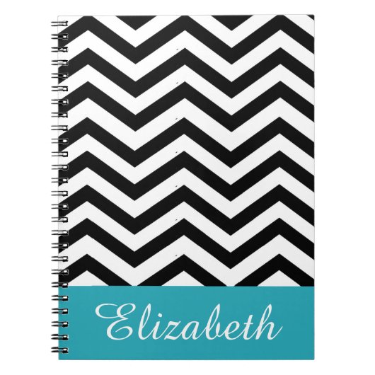 Persoonlijk Chevron Zwart Wit Teal Monogram Notitieboek (Voorkant)