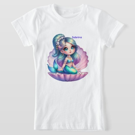 Persoonlijk Chibi Zeemeermin in Schelp T-Shirt (Laagn)