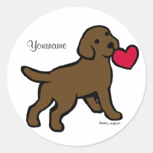 Persoonlijk Chocolade Lab Puppy and Red Heart Ronde Sticker