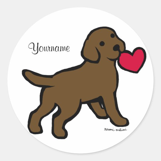 Persoonlijk Chocolade Lab Puppy and Red Heart Ronde Sticker (Voorkant)