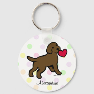 Persoonlijk Chocolade Lab Puppy and Red Heart Sleutelhanger