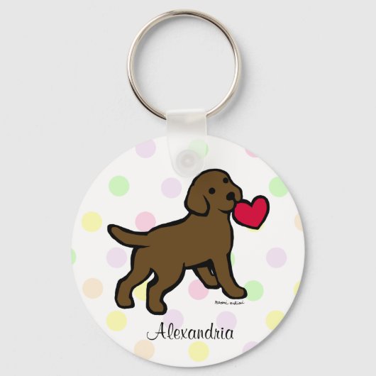 Persoonlijk Chocolade Lab Puppy and Red Heart Sleutelhanger (Voorkant)