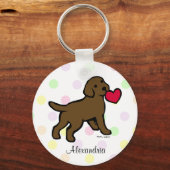 Persoonlijk Chocolade Lab Puppy and Red Heart Sleutelhanger (Voorkant)