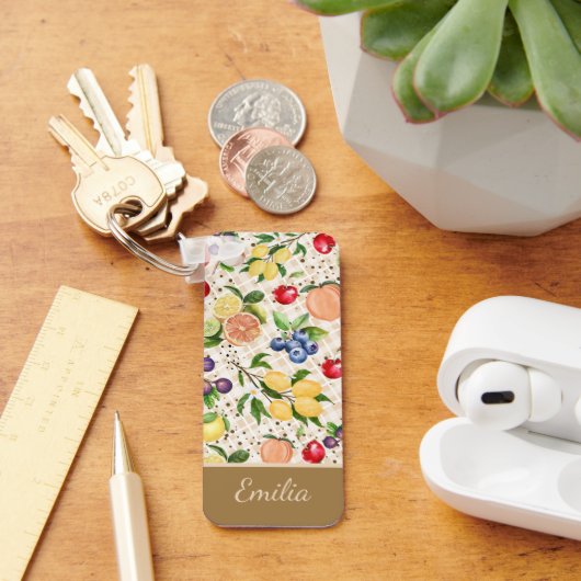 Persoonlijk citrus Bruin en beige patroon Sleutelhanger (Bureau)