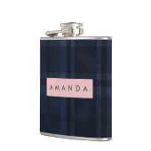 Persoonlijk Classic Navyblauw Geruit Patroon Heupfles (Links)