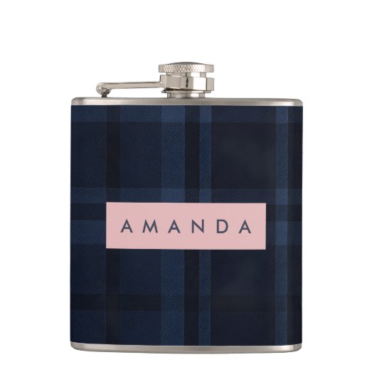 Persoonlijk Classic Navyblauw Geruit Patroon Heupfles (Voorkant)
