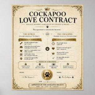 Persoonlijk Cockapoo Liefdescontract Cadeau Poster