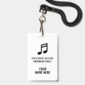 Persoonlijk concertpasje voor leden badge (Voorzijde met lanyard)
