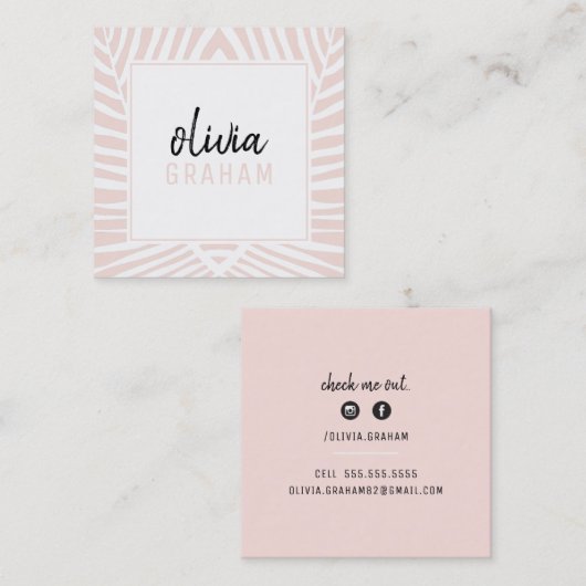 PERSOONLIJK CONTACT schattige rand bord blush roze Vierkante Visitekaartje (Voorkant / Achterkant)