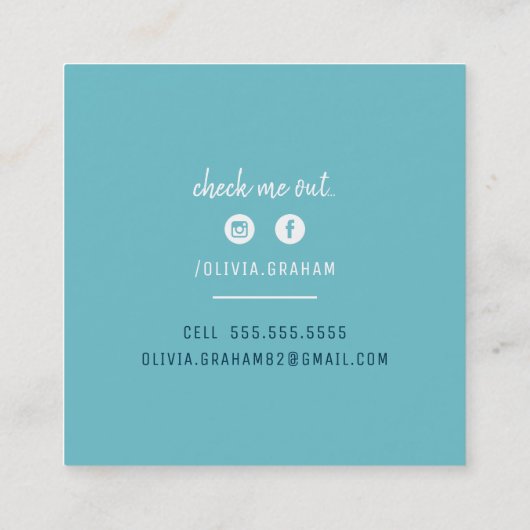 PERSOONLIJK CONTACT vetgedrukte rand aqua donkerbl Vierkante Visitekaartje (Achterkant)