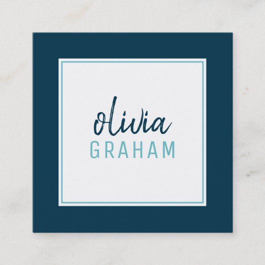 PERSOONLIJK CONTACT vetgedrukte rand aqua donkerbl Vierkante Visitekaartje (Voorkant)