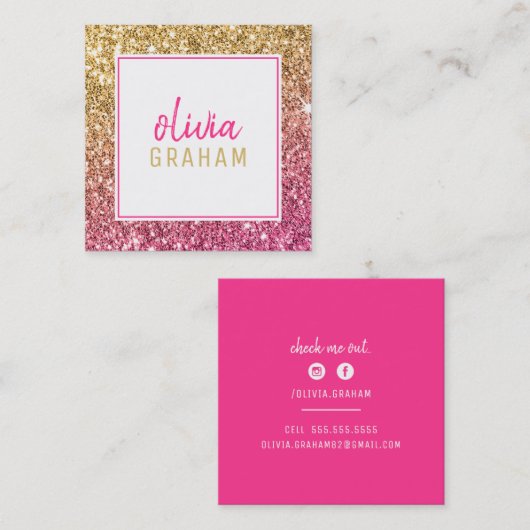 PERSOONLIJK CONTACT vetgedrukte rand hete roze gou Vierkante Visitekaartje (Voorkant / Achterkant)