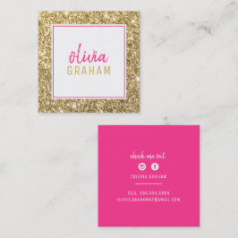 PERSOONLIJK CONTACT vetgedrukte rand roze gouden g Vierkante Visitekaartje
