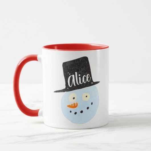 Persoonlijk coole, koele sneeuwpop die rood wordt mok (Links)