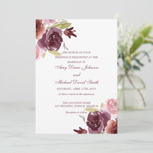 Persoonlijk Cranberry & Salie Groen Huwelijk Kaart (Staand voorkant)