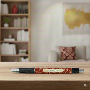 Persoonlijk Crème-rood Goud Damast Patroon Pen