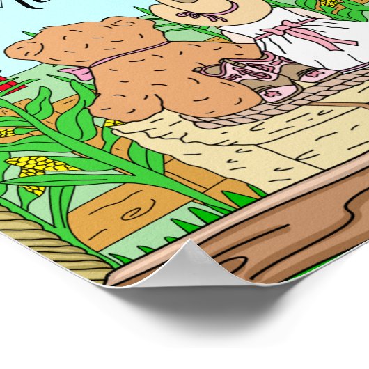 Persoonlijk Cute Cowgirl en Teddy Bear op Ranch Poster (Hoek)