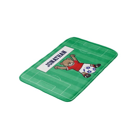 Persoonlijk Cute Soccer Teddy Bear (rood) Badmat (Gekanteld)