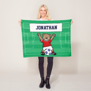 Persoonlijk Cute Soccer Teddy Bear (rood) Fleece Deken
