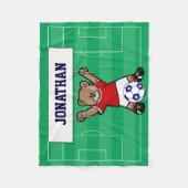 Persoonlijk Cute Soccer Teddy Bear (rood) Fleece Deken (Voorkant)