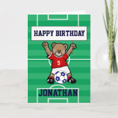 Persoonlijk Cute Soccer Teddy Bear (rood) Kaart (Voorkant)