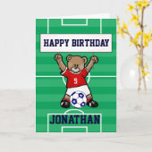 Persoonlijk Cute Soccer Teddy Bear (rood) Kaart (Gele Bloem)