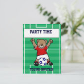 Persoonlijk Cute Soccer Teddy Bear (rood) Kaart (Staand voorkant)
