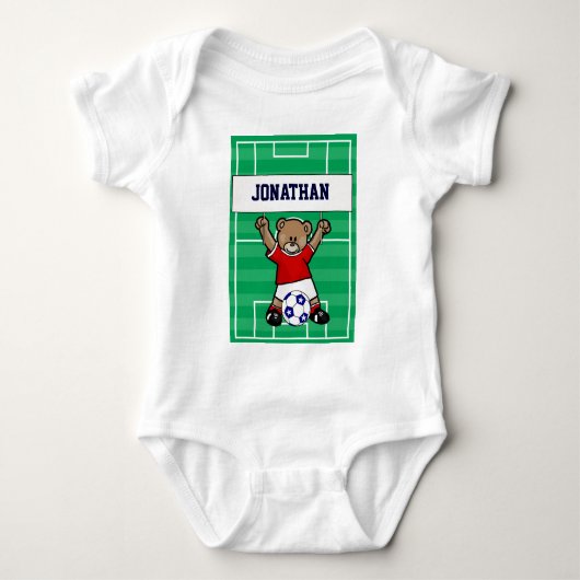 Persoonlijk Cute Soccer Teddy Bear (rood) Romper (Voorkant)