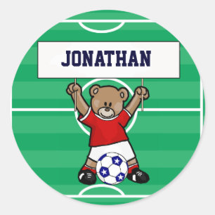 Persoonlijk Cute Soccer Teddy Bear (rood) Ronde Sticker
