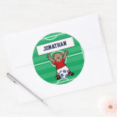 Persoonlijk Cute Soccer Teddy Bear (rood) Ronde Sticker (Envelop)