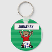 Persoonlijk Cute Soccer Teddy Bear (rood) Sleutelhanger (Voorkant)