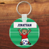 Persoonlijk Cute Soccer Teddy Bear (rood) Sleutelhanger (Voorkant)
