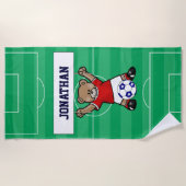 Persoonlijk Cute Soccer Teddy Bear (rood) Strandlaken (Voorkant)