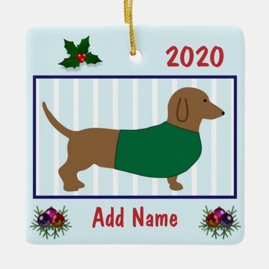 Persoonlijk Dachshund - Doxie Puppy Dog - Groen Keramisch Ornament (Voorkant)