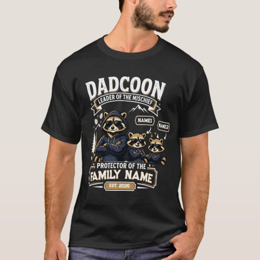 Persoonlijk Dadcoon Wasbeer Papa T-shirt 2 Kindere (Voorkant)