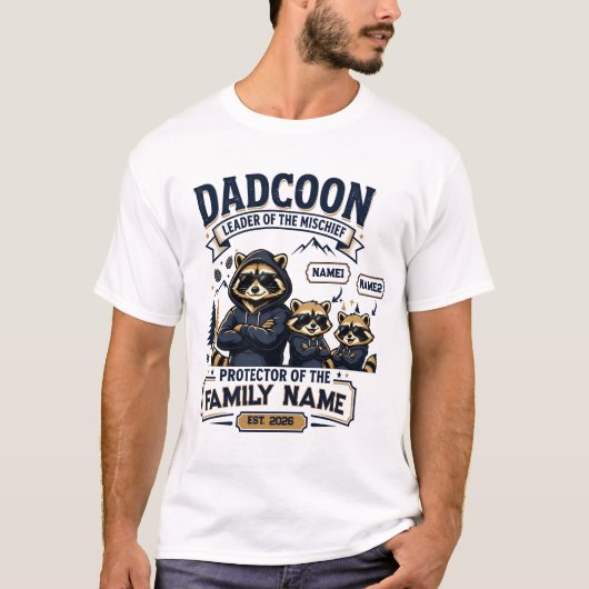 Persoonlijk Dadcoon Wasbeer Papa T-shirt 2 Kindere (Voorkant)