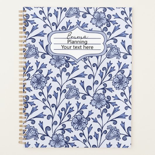 Persoonlijk dagboek met blauwe bloemenprint planner (Voorkant)
