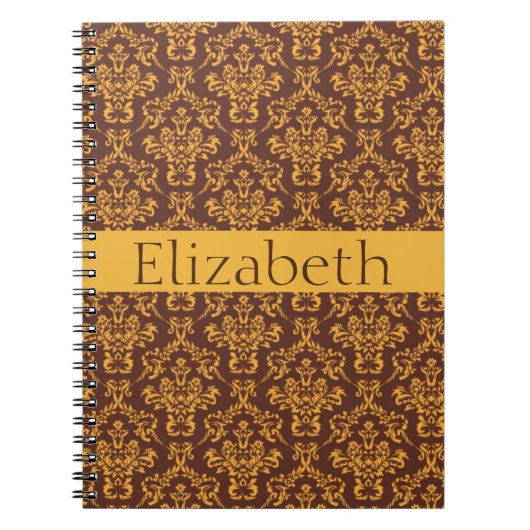 Persoonlijk damastpatroon gouden badge notitieboek (Voorkant)