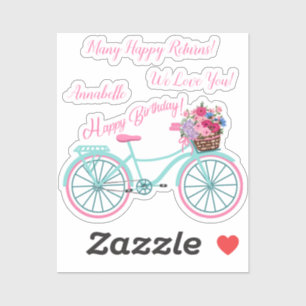 Persoonlijk de Happy Birthday Bike Flower Basket Sticker