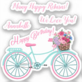 Persoonlijk de Happy Birthday Bike Flower Basket Sticker (Voorkant)