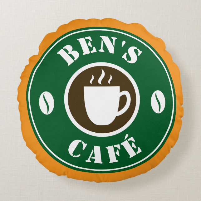 Persoonlijk decoratiekussen voor coffeeshop rond kussen (Voorkant)
