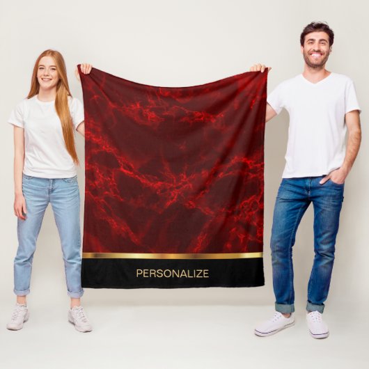 Persoonlijk Deep Red Marble en Gold Fleece Deken (In situ)