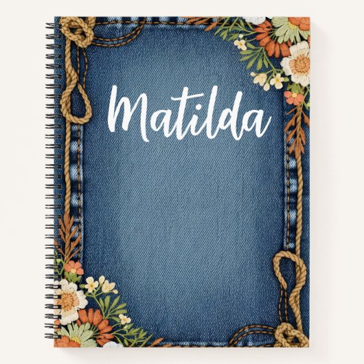 Persoonlijk denim en bloemen frame notitieboek (Voorkant)