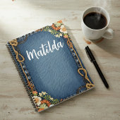 Persoonlijk denim en bloemen frame notitieboek