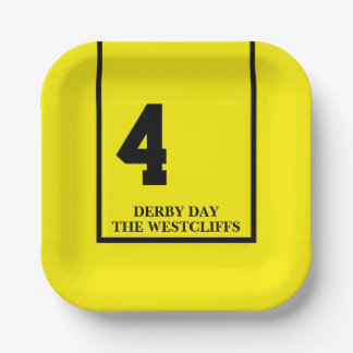 Persoonlijk Derby Feest Paard 4 Geel Papieren Bordje