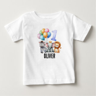 Persoonlijk dier 1e verjaardag baby jongen T-shirt