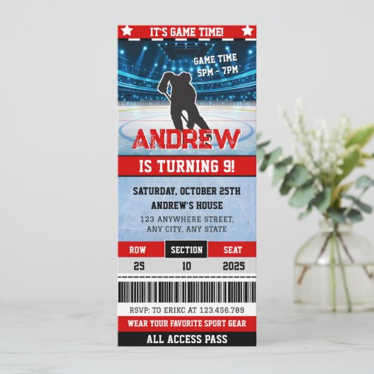 Persoonlijk digitaal hockey spel ticket verjaardag kaart (Staand voorkant)