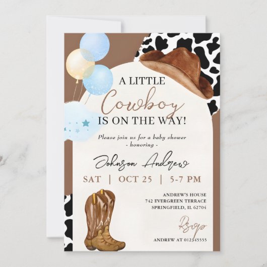 Persoonlijk Digitaal Kleine Cowboy Baby shower Kaart (Voorkant)